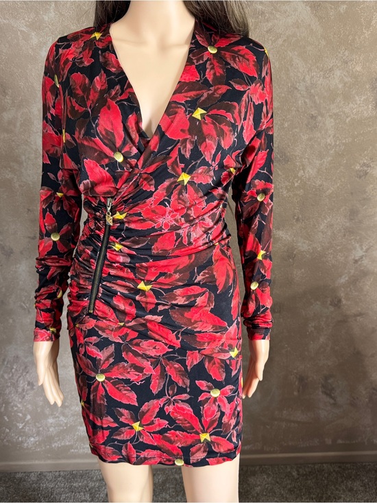 Roberto Cavalli Dresses & Skirts - Designer Class ROBERTO CAVALLI Red Floral Ruched V-Neck Dress Y2K Sz 6